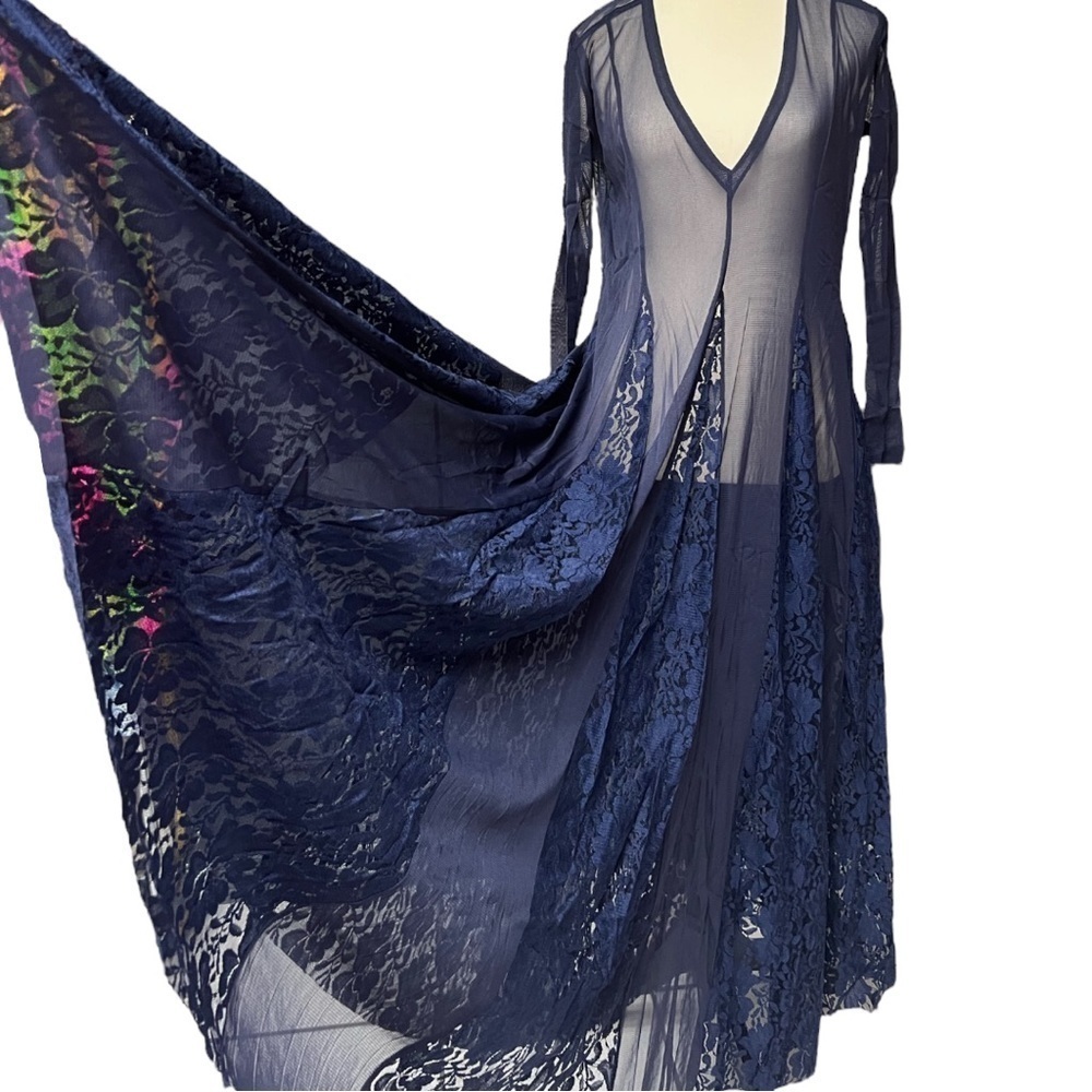 NWT We are HAH Mama C Dress Night Navy Lace Sheer Panel Maxi Dress - Picture 5 of 14